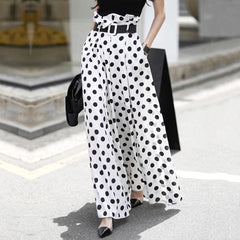 Yeezzi 2022 New Female Female Fashion Simple Original Wide Legs Polka-Dot Pleated Casual Loose Elegant Pants for Women