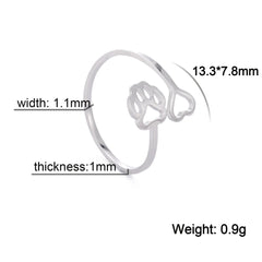 Cazador Trend Lovely Animal Paw Rings Bear Dog Cat Footprint Open Finger Rings for Women Stainless Steel Jewelry Birthday Gift