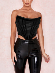 Cryptographic Sleeveless Fashion Strapless Bustier Corset Crop Tops Female Mesh Backless White Women Tops Zipper Summer 2022