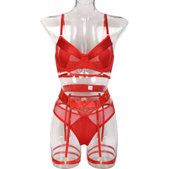 MeiKeDaiNicey Luxury Lingerie 3 Piece Sexy Transparent Lace Underwear Sensual Patchwork Short Skin Care Kits Garters Exotic Sets