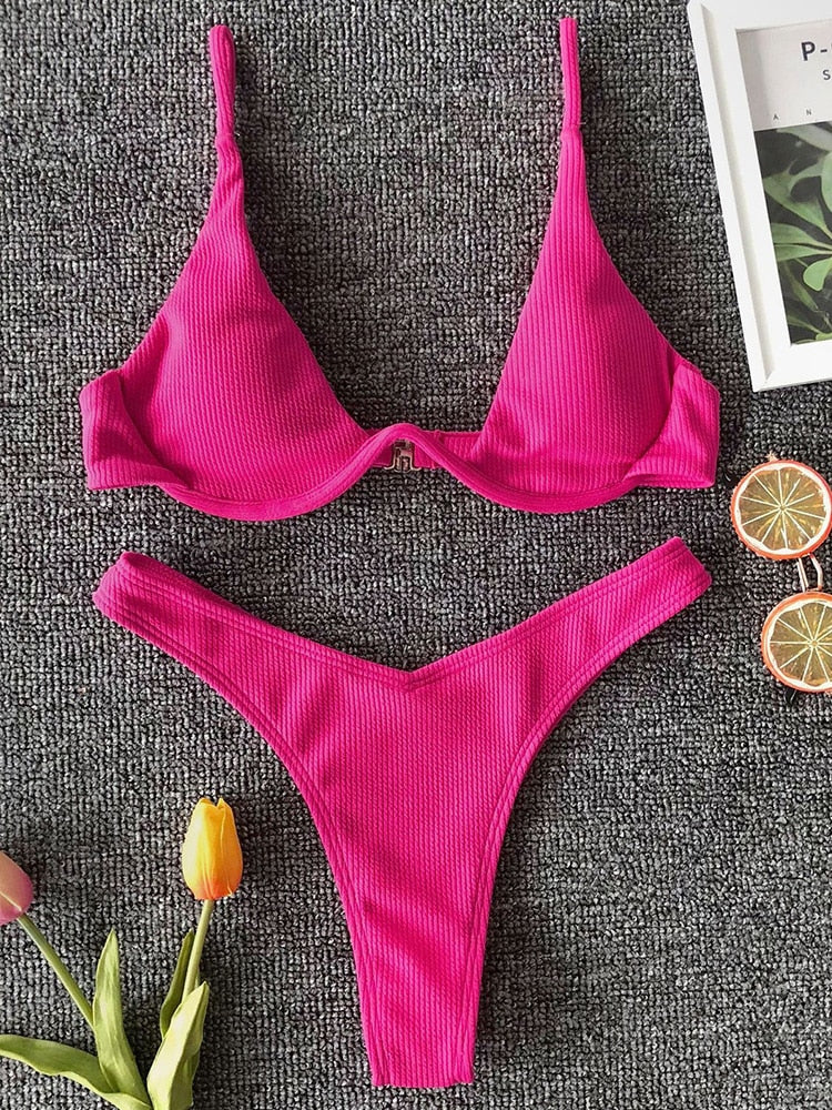 Solara V-Bar Underwire Ribbed Bikini Two-piece