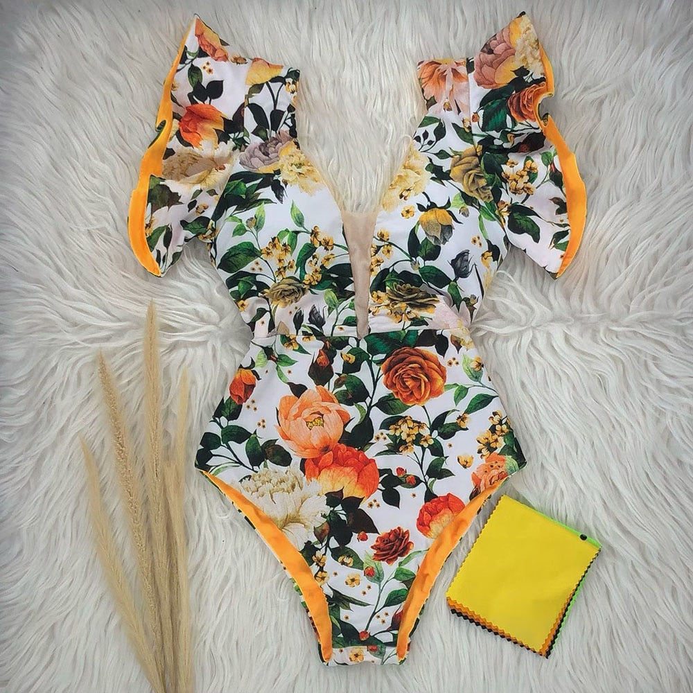 Marbella Ruffle Deep-V Swimsuit One-piece