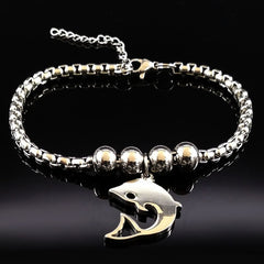 Fashion Dolphin Stainless Steel Bracelet for Women Chain Bracelet Silver Color Jewellery pulseras para las mujeres B17998S05