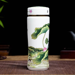 Jingdezhen ceramic teacup thermos mug with lid blue and white porcelain water cup liner office cup portable teacup Gift cup