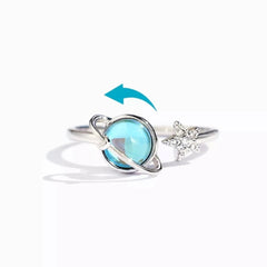 To My Daughter Rotatable Star Moon Anxiety Ring With Gift Card for Women Vintage Opal Planet Relief Spinner Fidget Rings Jewelry