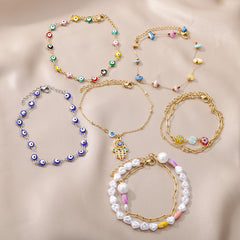 Stainless Steel Evil Eye Anklets Enamel Round Leg Chain Blue Evil Eye Anklets Bracelet