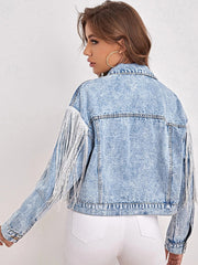 Loose Tassel Washed Blue Denim Jacket Streetwear