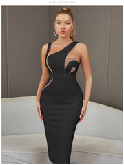 Backless White Midi Bodycon Bandage Dress Tank Sleeveless Elegant Evening Dress