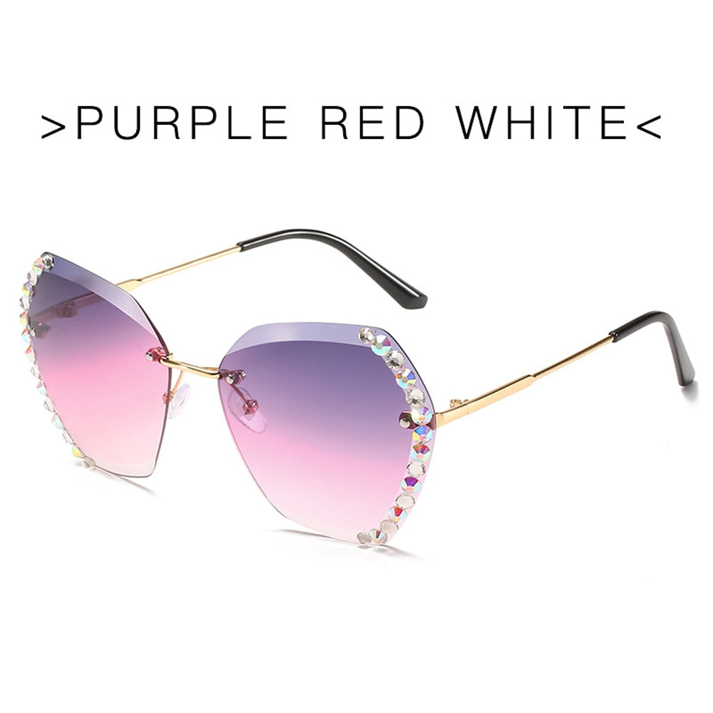 Vintage Oversized Rimless Sunglasses - Sexy Diamond Square Sun Glasses Secondary image