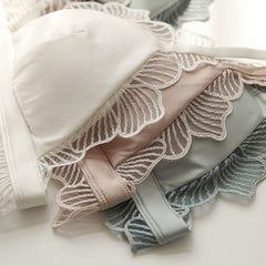 CINOON Luxury Silk Lingerie For Ladies Satin Bralette Wireless Bra Sets Sexy Lace Underwear Women Intimates French Brief Sets