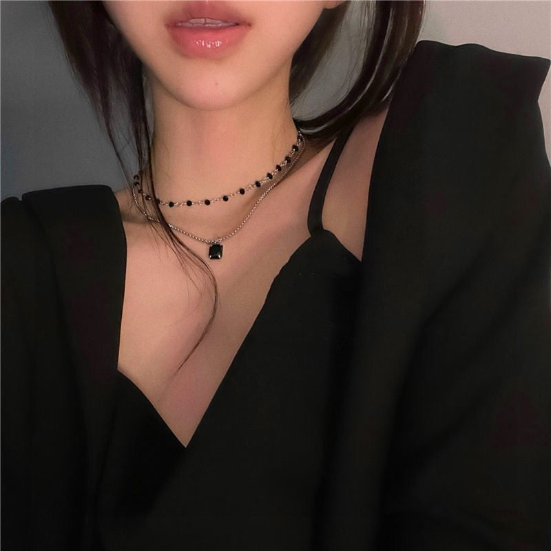 Choker Double Layer Beads Geometric Necklace