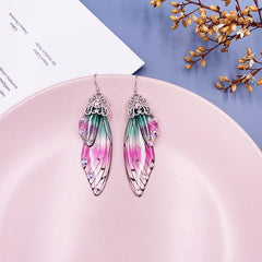 Handmade Butterfly Wing Drop Earrings with Foil Rhinestones