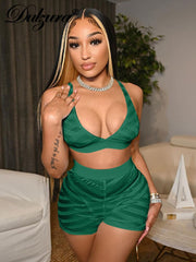 Dulzura 2022 Summer Women Mesh Patchwork 2 Pieces V Neck Crop Top Biker Shorts Set See Through Sheer Tracksuit Outfit Festival