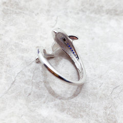 Ring Dolphin With Blue Stones Brand New Trendy Fine Jewelry Pure 925 Strerling Silver Cheerful Gift For Women