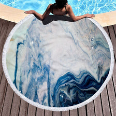 Microfiber Marble Abstract Pattern Beach Towel Round Large Watercolor Yoga Towel With Tassel Beach Mat Blanket Cover