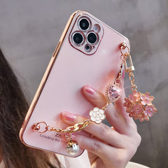 Glitter Camellia Gem Bracelet Flower Pendant Phone Cases for IPhone