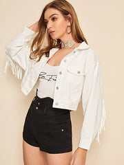 Slim Fit Tassel Short Denim Jacket