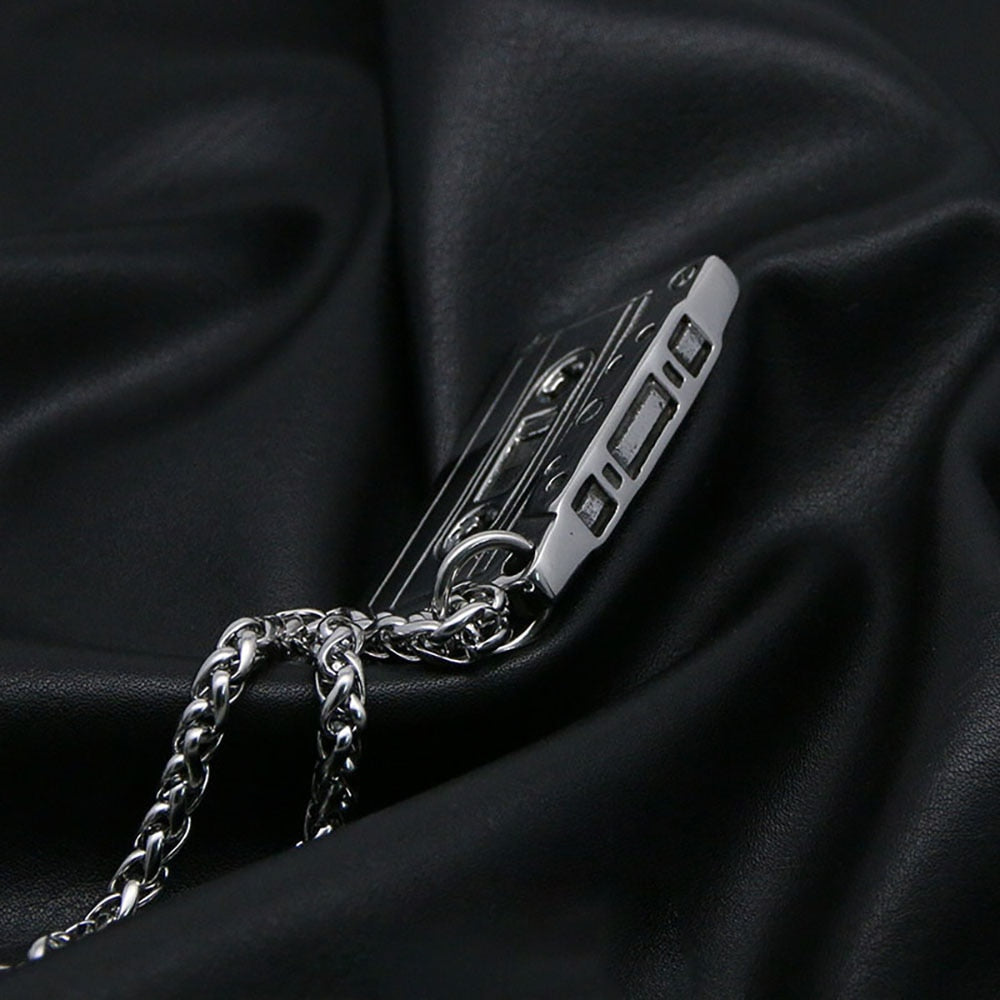 Punk Hip Hop Cassette Necklace Vintage Stainless Steel Men Necklace Chain Fashion Nightclub Rock Jewelry Gift Wholesale