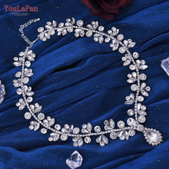 TOPQUEEN HN02 Fashion Rhinestone Choker Necklace for Bride Woman Wedding Accessories Water Drop Chain Pendant Chokers Jewelry