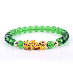 Unisex Stone Beads Bracelet Wristband Gold Color Six Character Proverbs Wealth and Good Luck