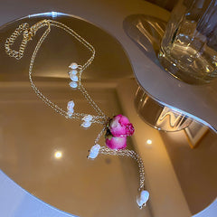 Immortal Rose Flower Pendant Necklace with Freshwater Pearl