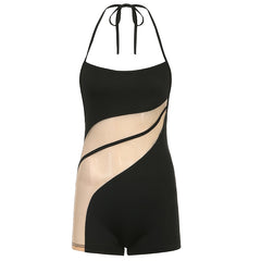 CIBBAR High Street Patchwork Body Suits 2022 Fashion Sexy Skinny Backless Female Playsuits Clubwear Black Chic Outfits Halter