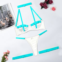 MIRABELLE Sexy Lingerie Hollow Out Erotic Costumes Transparent Bra Thong Outfits Hot Porn Lingerie Bottom Whore 4-Piece Sex Suit