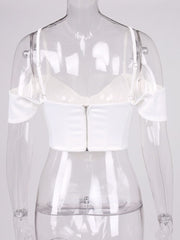 NewAsia Satin Off Shoulder Bustier Boning Corset Top 2 Layers Stretchable Cowl Neck Zipper Adjustable Strap Sexy Crop Tank Top