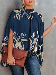 Casual Loose Women Blouse  Batwing Sleeve Print O-neck