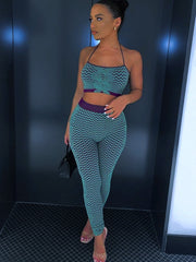 Kliou Y2K Striped Two Piece Set Women Summer Outfits Fashion Spaghetti Strap Slash Neck Slim Tops+Casual High Waist Yoga Pants