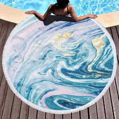 Microfiber Marble Abstract Pattern Beach Towel Round Large Watercolor Yoga Towel With Tassel Beach Mat Blanket Cover