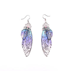 Handmade Butterfly Wing Drop Earrings with Foil Rhinestones