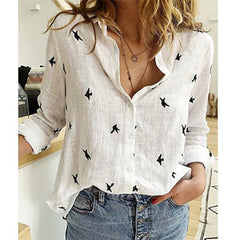 Button Lapel Cardigan Top Loose Long Sleeve Oversized Blouse