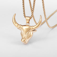 Men Hip Hop Fashion Full Rhinestone Bull Head Pendant Necklace Sparkling Ice Out Gold Plated Metal Necklace