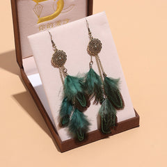 Feather Earrings For Women Bohemian Vintage Leaf Feather Long Tassel Dangling Earring Party Jewelry