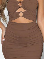 Europe Sexy Hollow Out Sexy Hot Ring Strapless Pleated Show Thin Slim Sheath Mini Party Bandage Bodycon Dress Dresses Korea NBL6