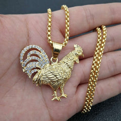Men Hip Hop Fashion Full Rhinestone Bull Head Pendant Necklace Sparkling Ice Out Gold Plated Metal Necklace