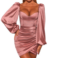 Satin Dress Long Sleeve Sexy Dress Tube Top