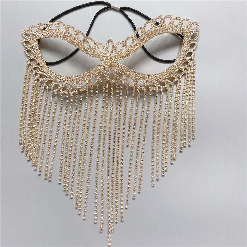 Belladonna Rhinestone Chain Veil Mask