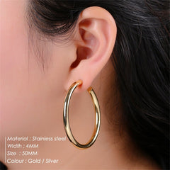 2022 New Stainless Steel Hoop Earrings for Women Stackable C Shape Gold Color Large Circle Punk Hip Hop Earring Fashion Jewelry