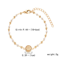 Daisy Flower Pearl Natural Stone Combined Gold Color Bracelet
