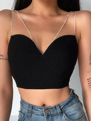 InstaHot Sexy Spaghetti Strap Cami Slim Cropped Top Women Summer Casual Backless Skinny Black Streetwear Sleeveless Camisole