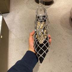 Ladies rhinestone mesh pointed toe high heels women&#39;s spring new mix color 9cm hollow zipper Roman sandals footwear size 40