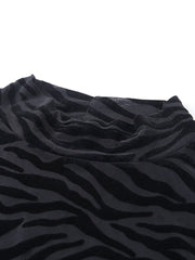 InstaHot Black Mesh Transparent Sexy Bodysuit Long Sleeve Slim Skinny Stripe Mock Neck Casual Rompers Women Lady Party Club Body