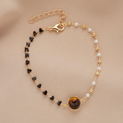 Daisy Flower Pearl Natural Stone Combined Gold Color Bracelet