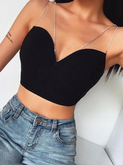 InstaHot Sexy Spaghetti Strap Cami Slim Cropped Top Women Summer Casual Backless Skinny Black Streetwear Sleeveless Camisole