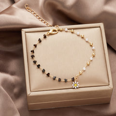 Daisy Flower Pearl Natural Stone Combined Gold Color Bracelet