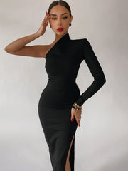 Long Elegant Dress One Shoulder Maxi Dress Bodycon