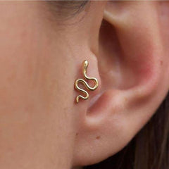 Cute Small Snake Earrings For Women Stainless Steel Gold Color Retro Animal Snake Stud Earring Piercing Jewelry Gift Brincos