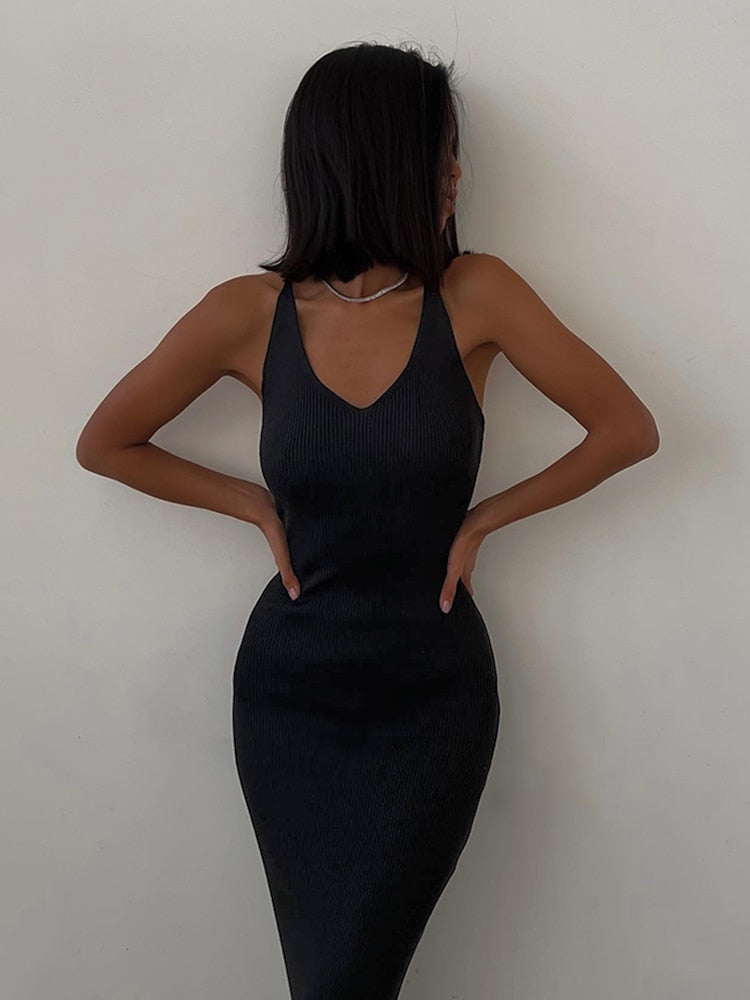Crossed Chain Backless Black Sexy Dress